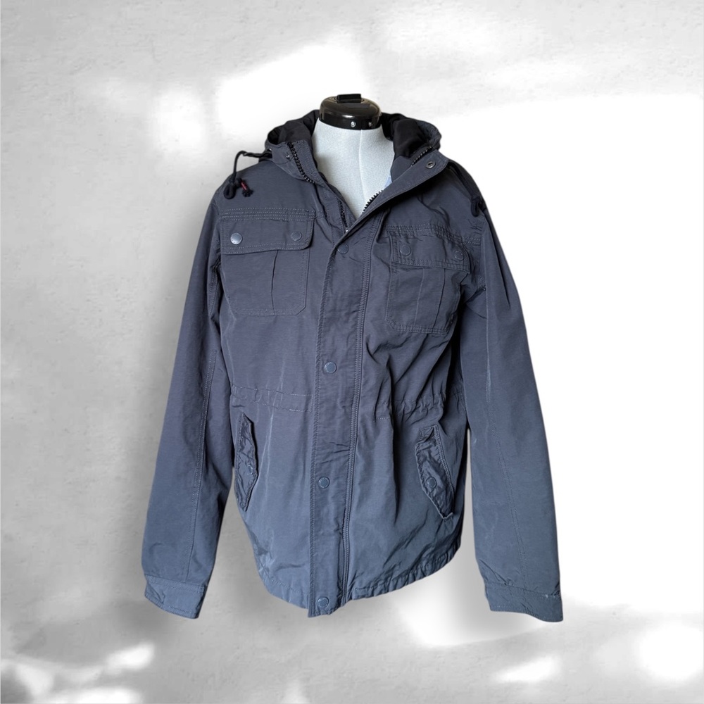 Aeropostale Men's Hooded Utility Jacket - Slate Gray